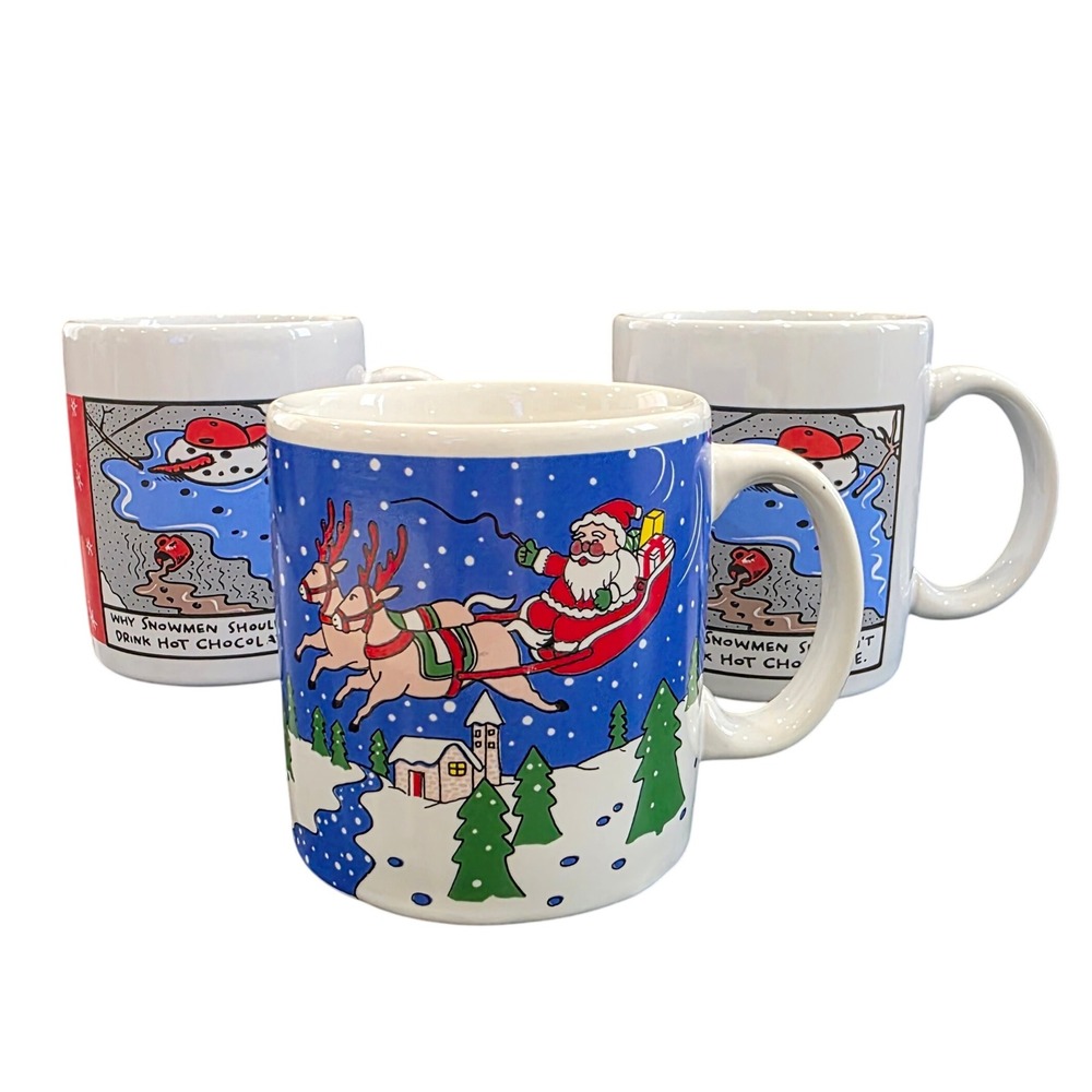 Christmas‎ Coffee Mugs Set of 3 Holiday Snowmen Christmas Tree Shoebox Greetings